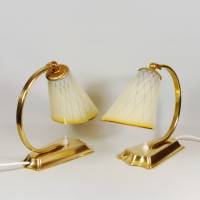 50er Jahre Tischlampen Paar Leuchten Nachtlicht Tütenschirme fifties sixties mid century Messing gold vintage upcycling Bild 1