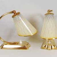 50er Jahre Tischlampen Paar Leuchten Nachtlicht Tütenschirme fifties sixties mid century Messing gold vintage upcycling Bild 2