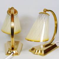 50er Jahre Tischlampen Paar Leuchten Nachtlicht Tütenschirme fifties sixties mid century Messing gold vintage upcycling Bild 3