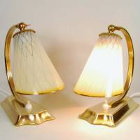 50er Jahre Tischlampen Paar Leuchten Nachtlicht Tütenschirme fifties sixties mid century Messing gold vintage upcycling Bild 4