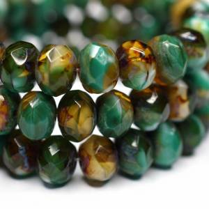 10 Stück Glasperlen 6x9mm Rondelle | Emerald Topaz Marbled Bild 1