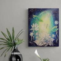MAGIC LOTUS FLOWERS - Acrylgemälde mit Lotusblüten und Libellen 40cmx50cm Bild 2
