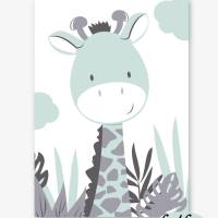 Kinderzimmerbilder / 3er Set / Giraffe, Nilpferd und Elefant im Dschungel/ mit oder ohne Namen/ A4 weiß mint Bild 4