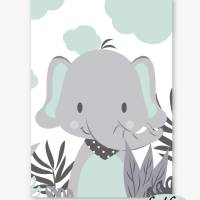 Kinderzimmerbilder / 3er Set / Giraffe, Nilpferd und Elefant im Dschungel/ mit oder ohne Namen/ A4 weiß mint Bild 7