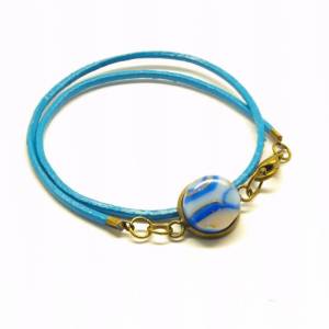 Wickelarmband nach Wahl Leder Cabochon Retro blau Armband Bild 1
