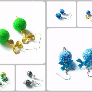 Ohrring nach Wahl mit Perle aus Polymer Clay Blume Blüte blau weiß grün lila Blatt Schleife golden silbern Fimo Bild 1