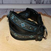 Hundehalsband Halsband "Ornamente", Lurex silber mit blau auf schwarz, 3cm breit Bild 2