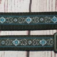 Hundehalsband Halsband "Ornamente", Lurex silber mit blau auf schwarz, 3cm breit Bild 5