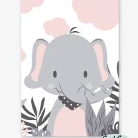 Kinderzimmerbilder / 3er Set / Giraffe, Nilpferd und Elefant im Dschungel/ mit oder ohne Namen/ A4 weiß rosa Bild 7