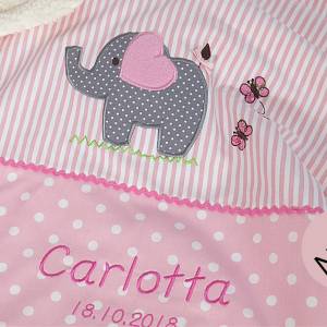 Süße personalisierte, Babydecke, Krabbeldecke mit Elefant für Mädchen, rosa, Baumwollstoff Bild 1