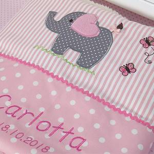 Süße personalisierte, Babydecke, Krabbeldecke mit Elefant für Mädchen, rosa, Baumwollstoff Bild 2