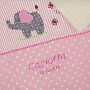 Süße personalisierte, Babydecke, Krabbeldecke mit Elefant für Mädchen, rosa, Baumwollstoff Bild 3