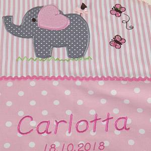 Süße personalisierte, Babydecke, Krabbeldecke mit Elefant für Mädchen, rosa, Baumwollstoff Bild 4