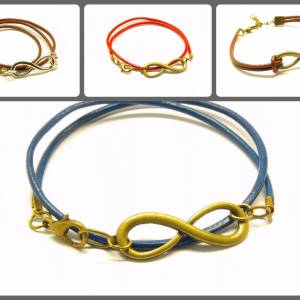 Leder Armband Infinity Unendlichkeit Armreif Farbe nach Wahl silbern bronze golden Bild 1