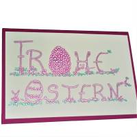 Karte handgemalt Frohe Ostern Fun Klappkarte handlettering pink Osterdeko Bild 1