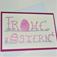 Karte handgemalt Frohe Ostern Fun Klappkarte handlettering pink Osterdeko Bild 2