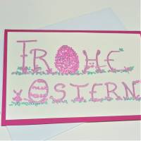 Karte handgemalt Frohe Ostern Fun Klappkarte handlettering pink Osterdeko Bild 3