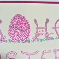 Karte handgemalt Frohe Ostern Fun Klappkarte handlettering pink Osterdeko Bild 4
