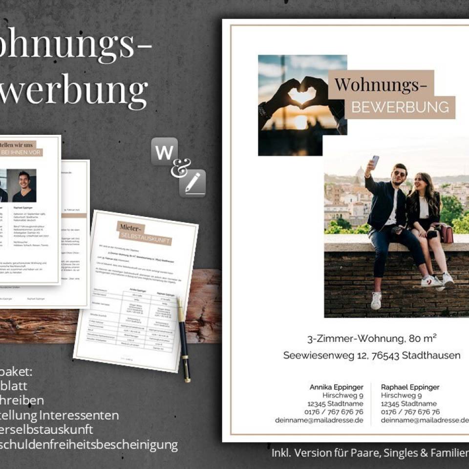 Wohnungsbewerbung deutsch | für Paare, Singles & Familien Hausbewerbung Vorlage für Word + Pages