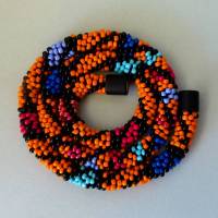 Häkelkette, Rauten orange und mehr, 53 cm, Halskette aus Glasperlen gehäkelt, Perlenkette, Glasperlenkette, Häkelschmuck Bild 1