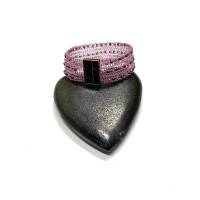 Drahtgestricktes Armband, rosefarben mit Roncailles-Perlen Bild 1