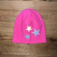 Mütze Beanie pink Sterne reflektierend KU 46/49 50/54 55/60 Bild 1