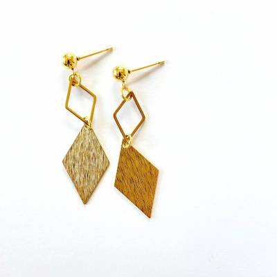 Statement Ohrringe Stecker Messing golden zweifache Raute Juvelato