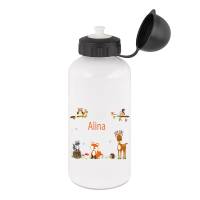 Trinkflasche Aluminium personalisiert mit Namen für Kinder, Mädchen, Motiv Waldtiere orange Bild 1
