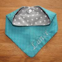 Halstuch für Kinder petrol Sterne grau mit Namen personalisiert / Kinderhalstuch / Babyhalstuch Bild 1