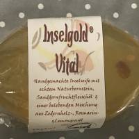 Rügener "INSELGOLD Vital" * handgemachte Seife mit echtem Naturbernstein * 100 g Stück * Sassnitzer Manufaktur Bild 1