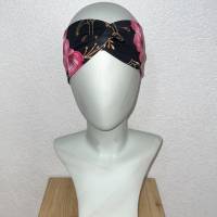 Stirnband Knotenstirnband Hibiskusblüte in pink Anker in Gold auf schwarz Bild 1