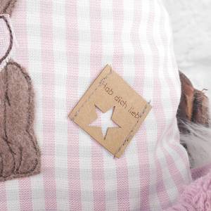 Personalisiertes Kissen zur Geburt oder Taufe, Hund, rosa, braun, aus Baumwollstoff, mit Namen, Biggis Design Bild 5