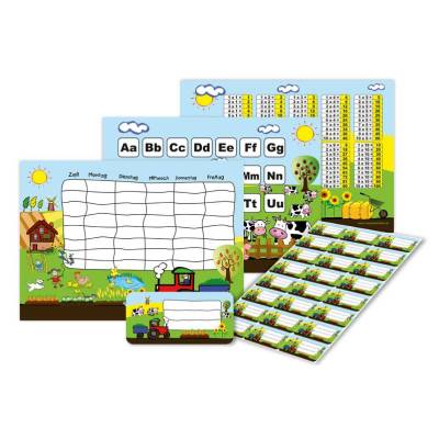 4 er Set  A4 Stundenplan + Lernposter + Heftaufkleber  | Bauernhof