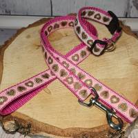 Hundehalsband mit Hundeleine im Set "Alpenliebe", Pink rosa, für kleine Hunde / Welpen Bild 2