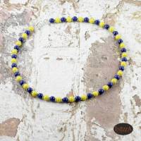 Halskette Holzperlen blau gelb Ukraine Solidarität Bild 2