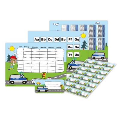 4 er Set A4 Stundenplan + Lernposter + Heftaufkleber | Polizei