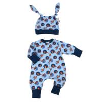 Baby Jungen Frühchen Overall Jumpsuit Einteiler Schlafanzug "Waldtiere" Reh & Fuchs ab Gr. 38-40 Geschenk Geburt Bild 3