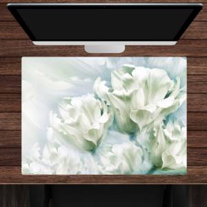 Schreibtischunterlage – Romantische weiße Tulpen – 70 x 50 cm – Schreibunterlage aus erstklassigem Premium Vinyl – Made Bild 1