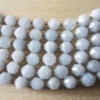 Facettierte Aquamarin Perlen mit Metallperlen 6 mm ein Strang Bild 1