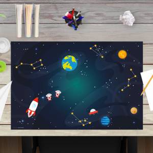 Schreibtischunterlage – Weltraumabenteuer – 60 x 40 cm – Schreibunterlage Kinder aus erstklassigem Premium Vinyl – Made Bild 1