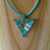 Halskette mit Dreieckanhänger, Glasperlen, silber, türkis, 40 cm, aus Perlen gefädelt, Ketteanhänger Lederband Bild 2