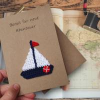 maritime Karte, 3D Glückwunschkarte Segelboot, handgemachte Grusskarte Boot Häkelkarte Urlaub Bild 2
