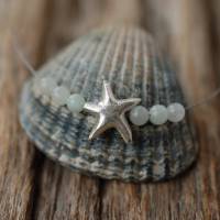 Zartes maritimes Collier mit 925er Silber und Aquamarin-Perlen Bild 1