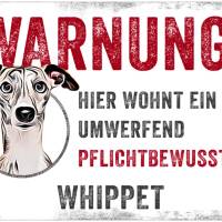 Hundeschild WARNUNG! mit Whippet, wetterbeständiges Warnschild Bild 1