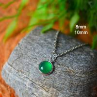 Kette grüner Achat Silber, Edelstein Halskette grüner Stein, Kette mit kleinem Achat Anhänger, minimalistischer Schmuck Bild 1