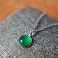 Kette grüner Achat Silber, Edelstein Halskette grüner Stein, Kette mit kleinem Achat Anhänger, minimalistischer Schmuck Bild 3