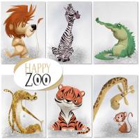 Kinder Bilder [6er Set, A3] Zoo Tiere Afrika Poster Deko Bild 1
