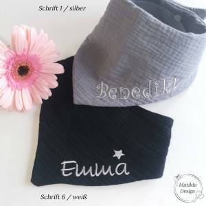 Personalisiertes Halstuch mit Namen - Musselin - verschiedene Farben und Größen - schwarz Bild 2