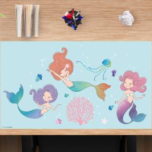 Schreibtischunterlage – Drei Meerjungfrauen – 74 x 40 cm – Schreibunterlage für Kinder aus erstklassigem Premium Vinyl – Bild 1