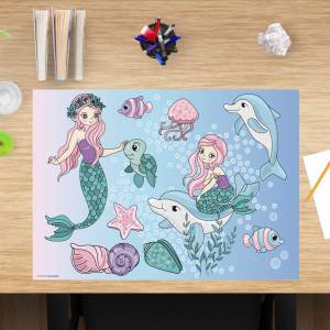 Schreibtischunterlage – Meerjungfrauen unter Wasser – 60 x 40 cm – Schreibunterlage für Kinder aus Premium Vinyl – Made Bild 1